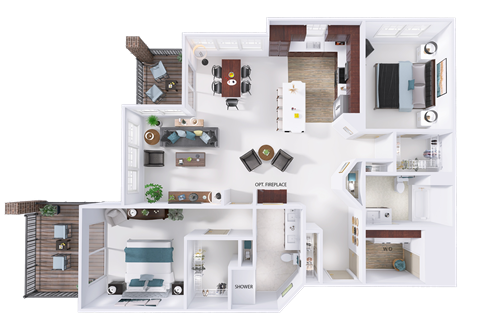 Floor plan for 2 beds, 2 baths, 1446 sqft
